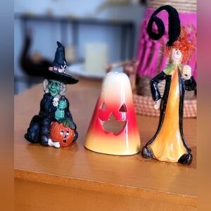Vintage Halloween Witch & Pumpkin Head Figure & Jack-O Lantern 3pcs.Set